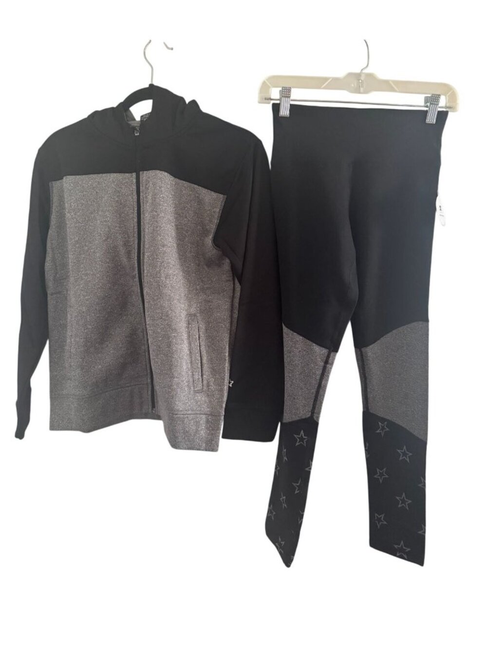 Girls Starter Activewear Set With Jacket & Leggings L Black & Gray Polyester